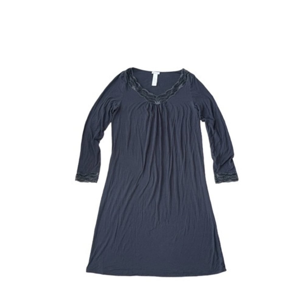 HANRO‎ of Switzerland Natural Elegance 3/4 Sleeve V-Neck Lace Trim Nightgown XS